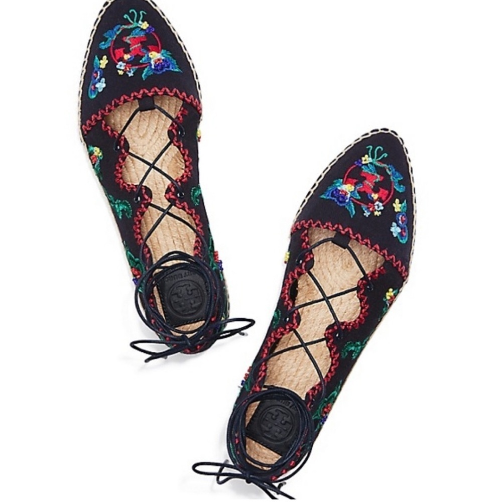 Tory Burch black embroidered espadrilles 5.5